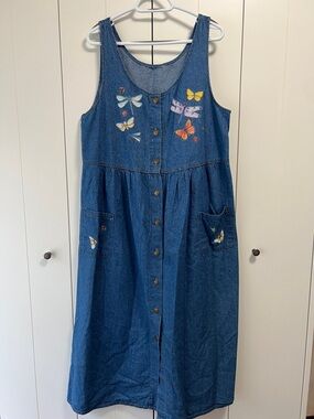 Vintage Cottage core denim jumper with iron-on critters size L/XL